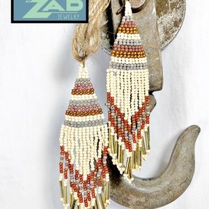 🎉HP🎉 ZAD Neutral Tone Fringe Woven Bead Earrings